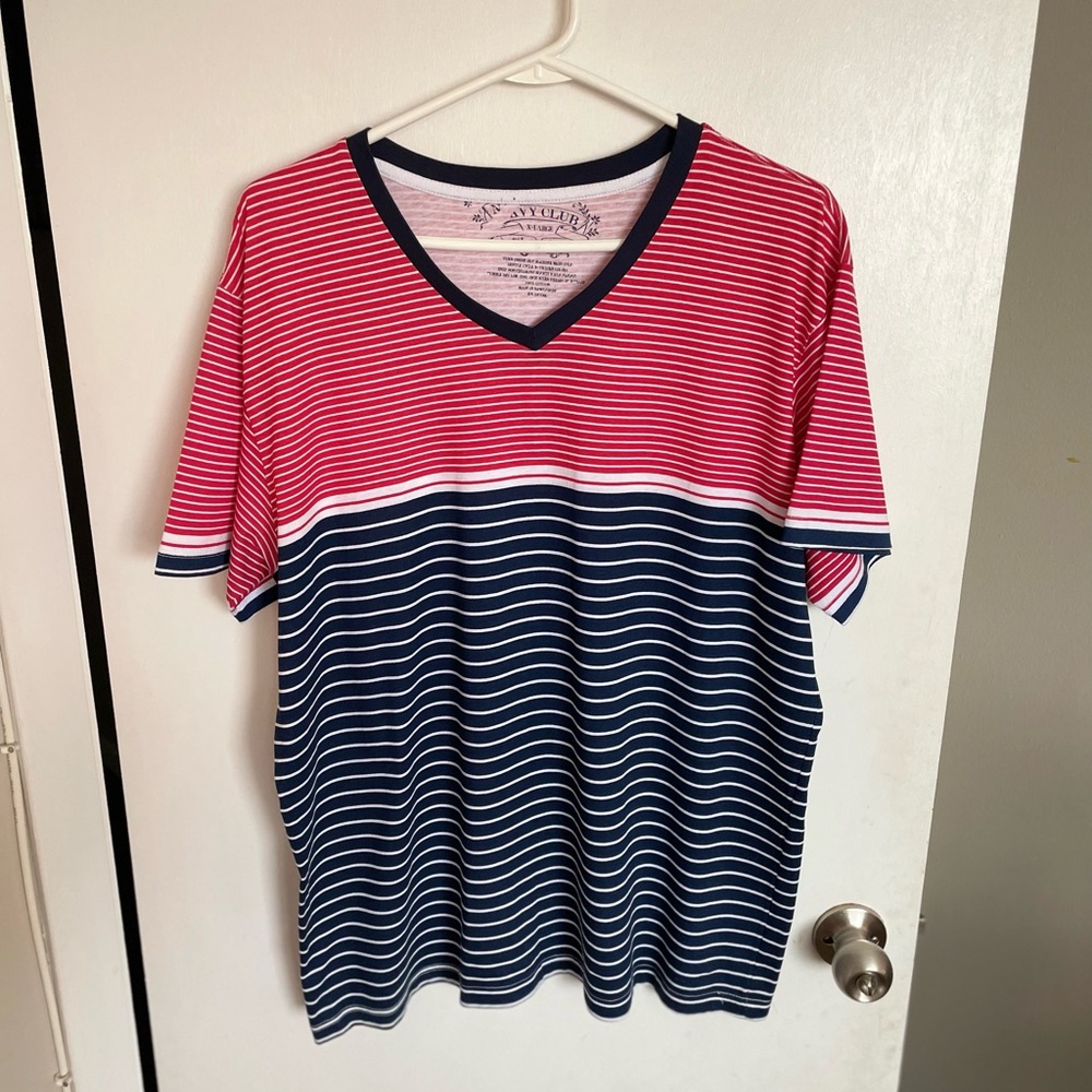 Navy Club V-Neck Striped T-Shirt - Size XL - Picture 3 of 12